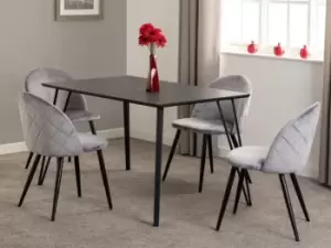 Seconique Marlow Black Marble Effect Dining Table and 4 Grey Velvet Chairs