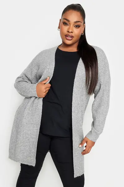 Yours Ribbed Cardigan Grey