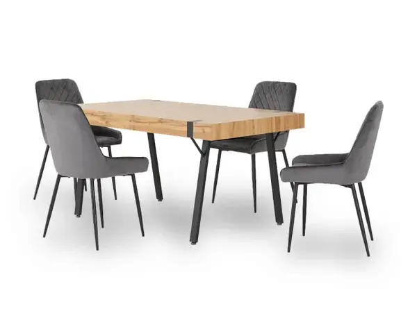 Seconique Treviso Oak Dining Table and 4 Avery Grey Velvet Chairs