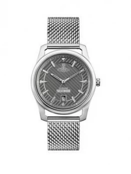 Vivienne Westwood Vivienne Westwood Holborn Grey Pinstripe Design Silver Detail Date Dial Stainless Steel Mesh Strap Mens Watch, One Colour, Men