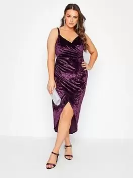 Yours Velvet Wrap Dress - Purple, Purple, Size 16, Women