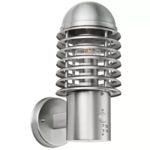 IP44 Outdoor Wall Lamp Brushed Steel Caged Slotted Lantern PIR Move Porch Light