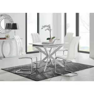 Furniture Box LIRA 100 Extending Dining Table and 4 White Murano Chairs