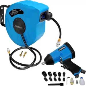 Compressed Air Hose Reel 10m & Impact Wrench Set