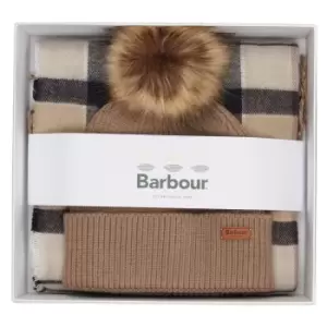 Barbour Womens Beanie & Hailes Scarf Gift Set Rosewood One Size