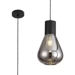 Luminosa Olena Narrow Ceiling Pendant, E27, Satin Black, Smoke Plated Glass