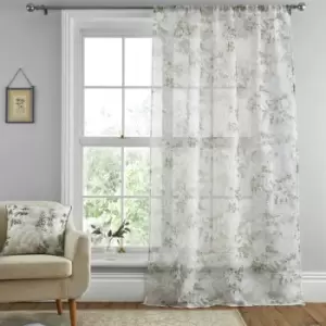 Dreams&drapes - Tiverton Botanical Print Slot Top Voile Curtain Panel, Green, 55 x 48 Inch