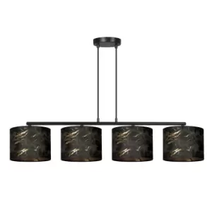 Broddi Black Bar Pendant Ceiling Light with Black Fabric Shades, 4x E27