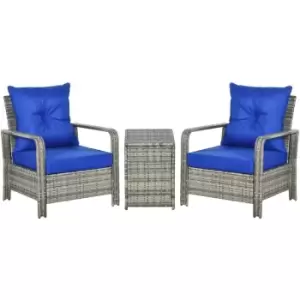 Outsunny - 3 PCs pe Rattan Garden Sofa Set w/ 2 Chairs & Storage Table Mixed Grey - Blue