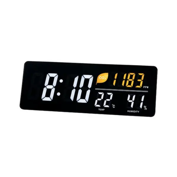 Alba LED Wall Clock With CO2 Level Temperature Humidity Sensor Black HORDGTL CO2