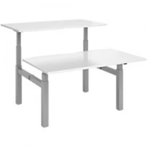 Elev8² Rectangular Sit Stand Back to Back Desk with White Melamine Top and Silver Frame 4 Legs Touch 1400 x 1650 x 675 - 1300 mm