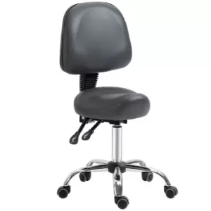 Homcom Saddle Stool Salon Chair Five Wheels Faux Leather Grey