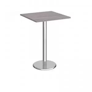 Pisa square poseur table with round chrome base 800mm - grey oak