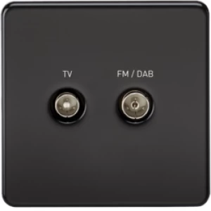 KnightsBridge Screened Diplex TV and FM DAB Outlet 1G Screwless Matt Black Wall Plate - Switch