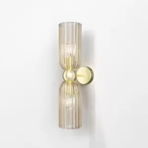 Maytoni Antic Modern 2 Light Up & Down Wall Lamp Gold, Cognac Shade, E14