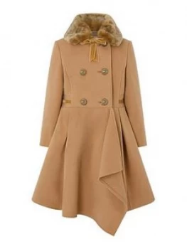 Monsoon Girls Camel Waterfall Coat - Camel, Camel, Size 12-13 Years, Women