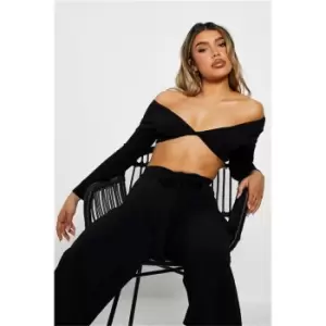 I Saw It First Black Scuba Off Shoulder Twist Front Blouse - Black