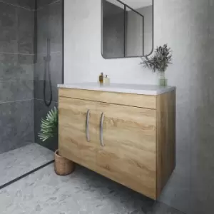 Nuie - Athena Wall Hung 2-Door Vanity Unit with Grey Worktop 800mm Wide - Natural Oak