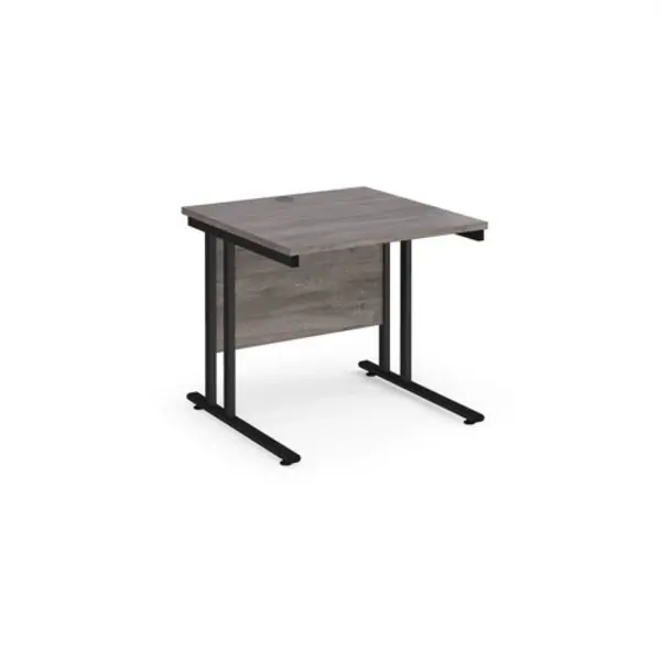 Maestro 25 straight desk 800mm x 800mm - Black cantilever leg frame, grey oak top