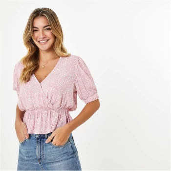 Jack Wills Wrap Front Top - Pink Print