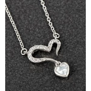 Open Heart Dangly Crystal Platinum Plated Necklace