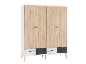 Seconique Nordic White and Oak 4 Door 4 Drawer Wardrobe