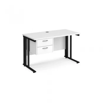 Office Desk Rectangular Desk 1200mm With Pedestal White Top With Black Frame 600mm Depth Maestro 25 MCM612P2KWH