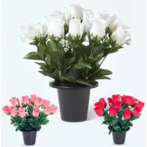 Homescapes - Set of 3 Red, Pink & White Rose and Gypsophila Artificial Flowers in Grave Vases