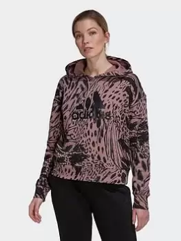 adidas Future Icons Animal Print Hoodie, Brown Size XS Women