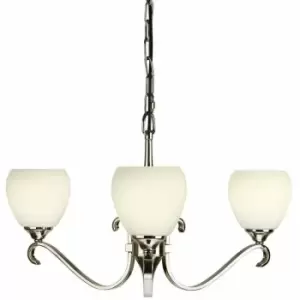 Loops - Luxury Hanging Ceiling Pendant Light Bright Nickel Opal Glass 3 Lamp Chandelier