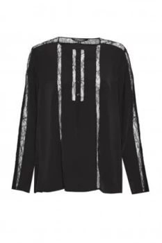 French Connection Polly Plains Lace Trim Blouse Black