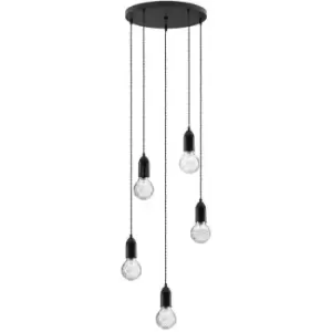 Merano - Kitimat 5 Light Cluster Pendant Ceiling Light Black Metal, Clear Glass LED G9