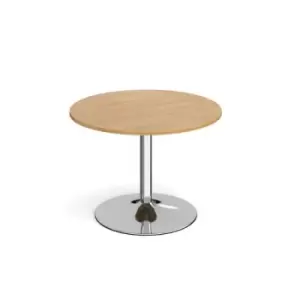 Genoa circular dining table with chrome trumpet base 1000mm - oak