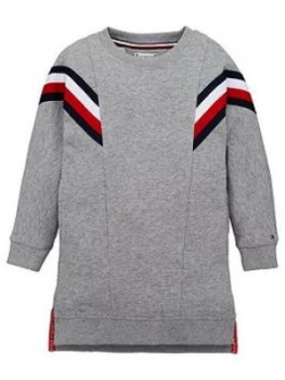 Tommy Hilfiger Girls Global Stripe Sweat Dress - Grey, Size 12 Years, Women