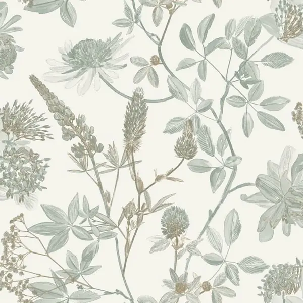 UGEPA Ugepa Floral Leaf Naturistic Sage Green Wallpaper Metallic Gold Paste The Wall WL-M45804