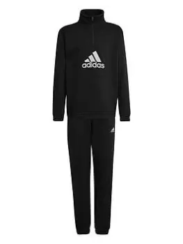 adidas Junior Boys Badge Of Sport Fleece Half Zip Tricot Tracksuit - Black, Size 7-8 Years