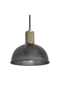 Knurled Dome Pendant Light, 8 Inch, Pewter, Brass Holder