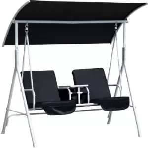 Outsunny 2 Person Covered Patio Swing with Pivot Table & Storage Console Black - Black