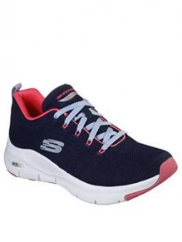 Skechers Arch Fit Comfy Wave Trainers - Navy/Pink, Size 5, Women