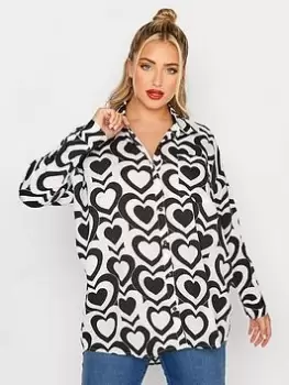 Yours Retro Heart Shirt - White, Size 26-28, Women