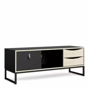 Stubbe TV Unit 1 And 2 Drawers And Open Shelf In Matt Black Oak Effect