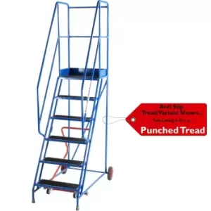 6 Tread Mobile Warehouse Stairs Punched Steps 2.5m EN131 7 Blue Safety Ladder