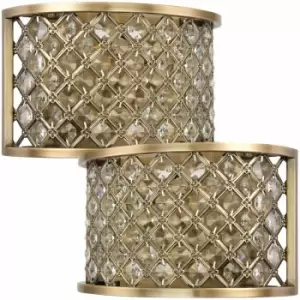 2 pack Crystal Cage Wall Light Brass & Glass Shade Modern Twin Bulb Lounge Lamp