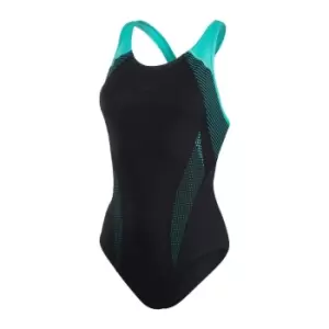 Speedo Plastisol Laneback Swimsuit Black/Green 36"