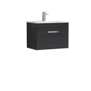 Nuie Athena 600 Wall Hung Single Drawer Vanity & Minimalist Basin - Black Woodgrain