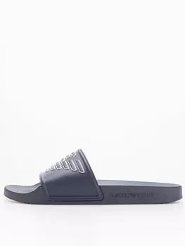 Emporio Armani Logo Slides, Navy, Size 43, Men