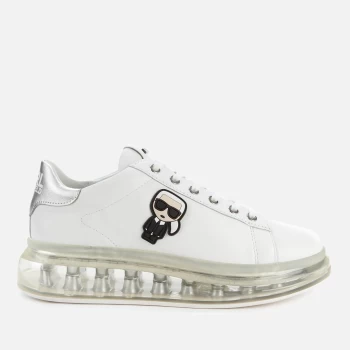 KARL LAGERFELD Womens Kapri Kushion Karl Ikonic Lo Lace Leather Trainers - White/Silver - UK 3