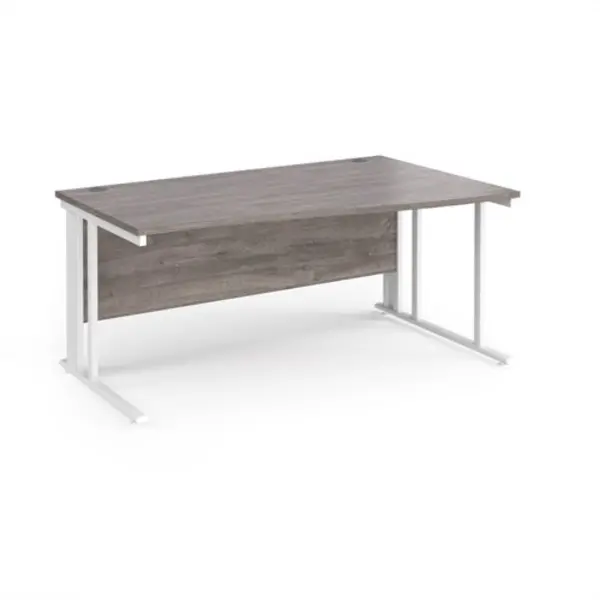 Maestro 25 right hand wave desk 1600mm wide - white cable managed leg frame, grey oak top