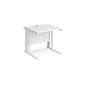 Office Desk 800mm Rectangular Desk With Cable Managed Leg White Tops With White Frames 800mm Depth Maestro 25