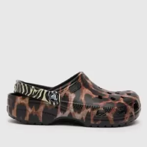 Crocs Black & Brown Leopard Remix Clog Sandals